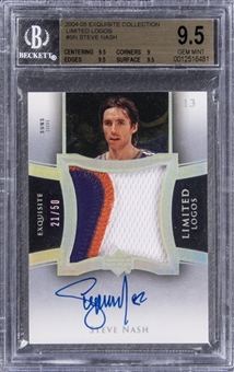 2004-05 UD "Exquisite Collection" Limited Logos #SN Steve Nash Signed Game Used Patch Card (#21/50) – BGS GEM MINT 9.5/BGS 10